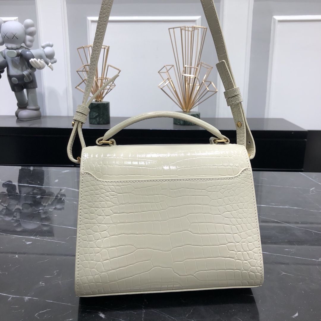 Saint Laurent Cassandera Mini Crocodile Embossed Bright Calfskin Handbag Shoulder Bag White 623930